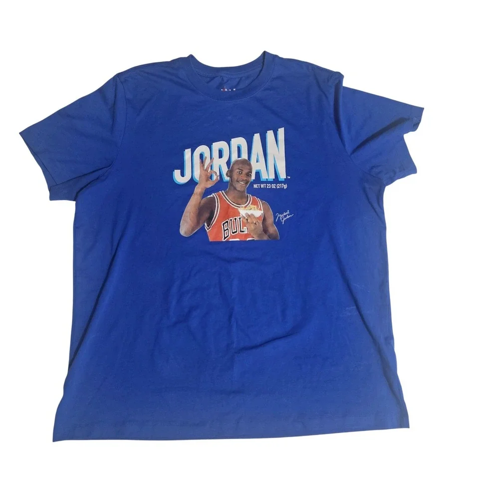 Jordan Mens Blue Michael Jordan Graphic T-Shirt XL Cereal Box Style Cotton Tee